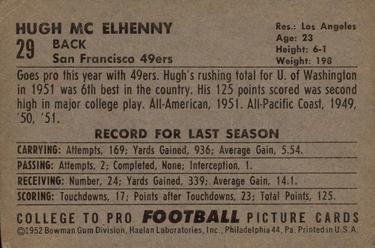1952 Bowman Large #29 Hugh McElhenny Back