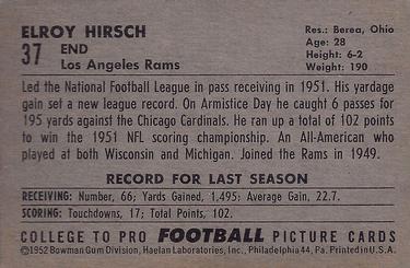 1952 Bowman Large #37 Elroy Hirsch Back