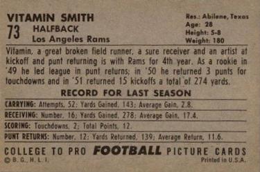 1952 Bowman Large #73 Vitamin Smith Back