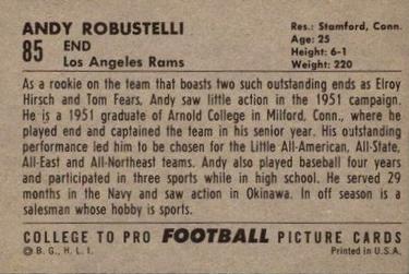 1952 Bowman Large #85 Andy Robustelli Back
