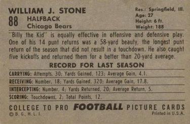 1952 Bowman Large #88 Billy Stone Back