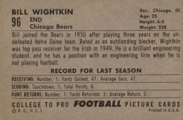1952 Bowman Large #96 Bill Wightkin Back