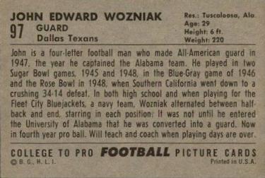 1952 Bowman Large #97 John Wozniak Back
