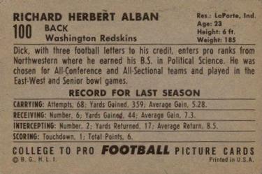 1952 Bowman Large #100 Dick Alban Back