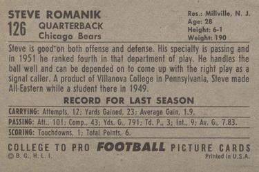 1952 Bowman Large #126 Steve Romanik Back