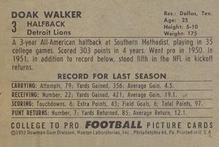 1952 Bowman Small #3 Doak Walker Back