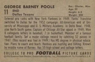 1952 Bowman Small #11 Barney Poole Back