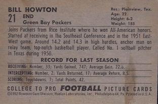 1952 Bowman Small #21 Bill Howton Back