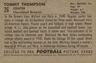 1952 Bowman Small #26 Tommy Thompson Back