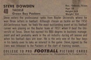 1952 Bowman Small #40 Steve Dowden Back