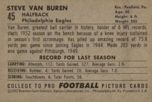 1952 Bowman Small #45 Steve Van Buren Back