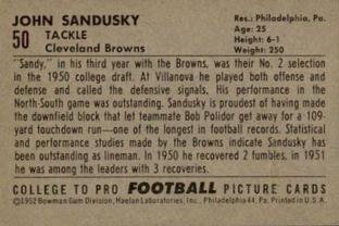 1952 Bowman Small #50 John Sandusky Back