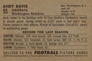 1952 Bowman Small #55 Andy Davis Back