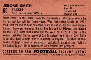 1952 Bowman Small #65 Jerome Smith Back