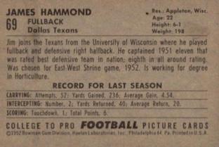 1952 Bowman Small #69 James Hammond Back