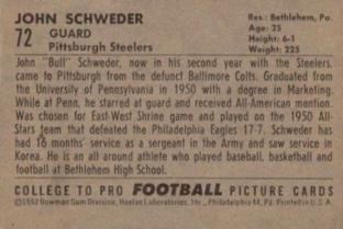 1952 Bowman Small #72 John Schweder Back