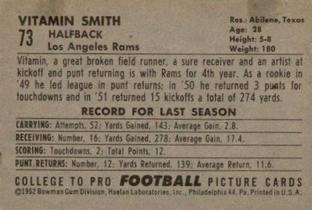 1952 Bowman Small #73 Vitamin Smith Back
