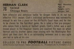 1952 Bowman Small #76 Herman Clark Back
