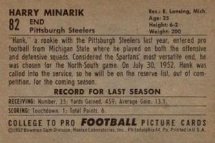 1952 Bowman Small #82 Henry Minarik Back