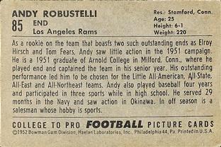 1952 Bowman Small #85 Andy Robustelli Back