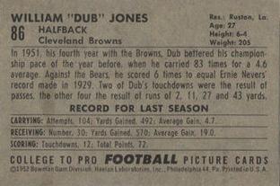 1952 Bowman Small #86 Dub Jones Back
