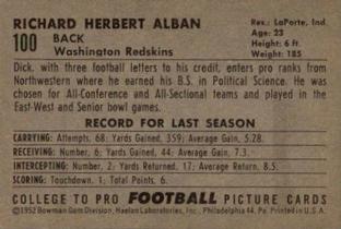 1952 Bowman Small #100 Dick Alban Back