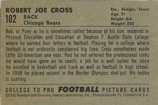 1952 Bowman Small #102 Bob Cross Back