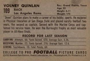 1952 Bowman Small #109 Volney Quinlan Back