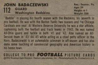 1952 Bowman Small #112 John Badaczewski Back