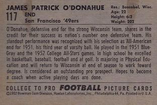 1952 Bowman Small #117 Pat O'Donahue Back