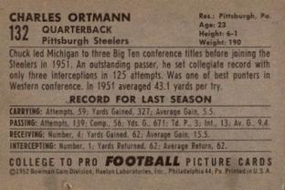 1952 Bowman Small #132 Chuck Ortmann Back