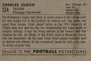1952 Bowman Small #134 Chuck Ulrich Back