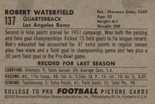 1952 Bowman Small #137 Bob Waterfield Back