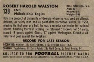 1952 Bowman Small #138 Bobby Walston Back