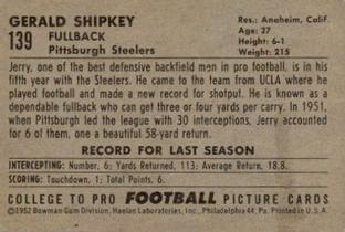 1952 Bowman Small #139 Jerry Shipkey Back