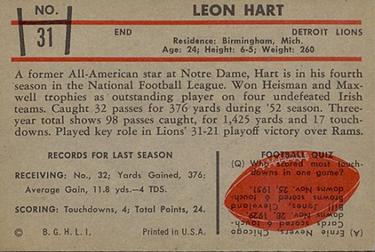 1953 Bowman #31 Leon Hart Back