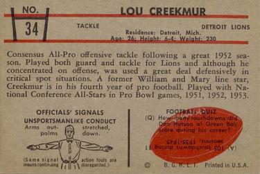 1953 Bowman #34 Lou Creekmur Back