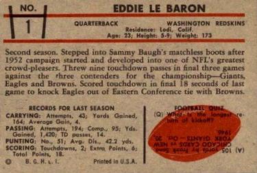 1953 Bowman #1 Eddie LeBaron Back