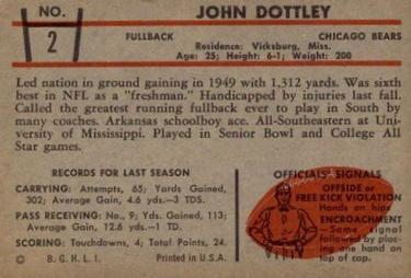 1953 Bowman #2 John Dottley Back