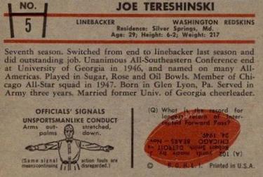 1953 Bowman #5 Joe Tereshinski Back