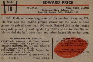 1953 Bowman #16 Eddie Price Back