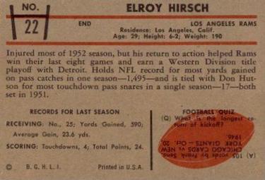 1953 Bowman #22 Elroy Hirsch Back