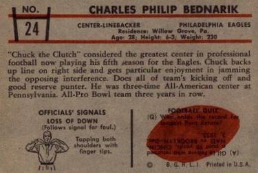 1953 Bowman #24 Chuck Bednarik Back