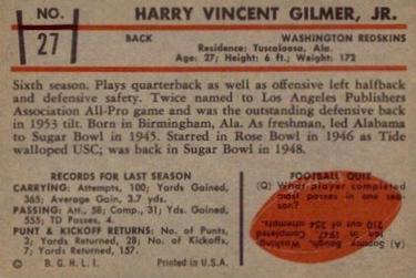 1953 Bowman #27 Harry Gilmer Back