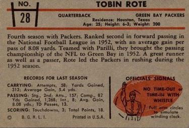 1953 Bowman #28 Tobin Rote Back