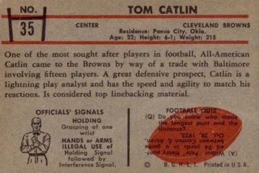 1953 Bowman #35 Tom Catlin Back