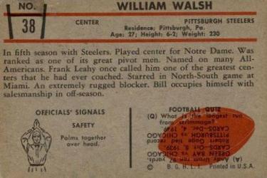 1953 Bowman #38 Bill Walsh Back