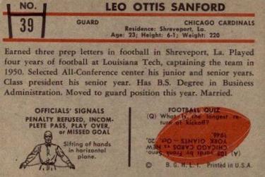 1953 Bowman #39 Leo Sanford Back