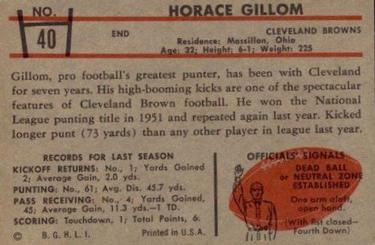 1953 Bowman #40 Horace Gillom Back