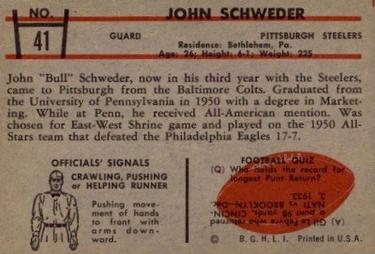 1953 Bowman #41 John Schweder Back